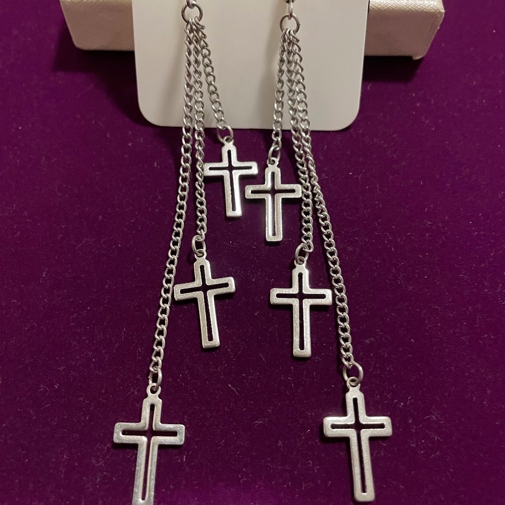 Dangle Cross Earrings, Silver